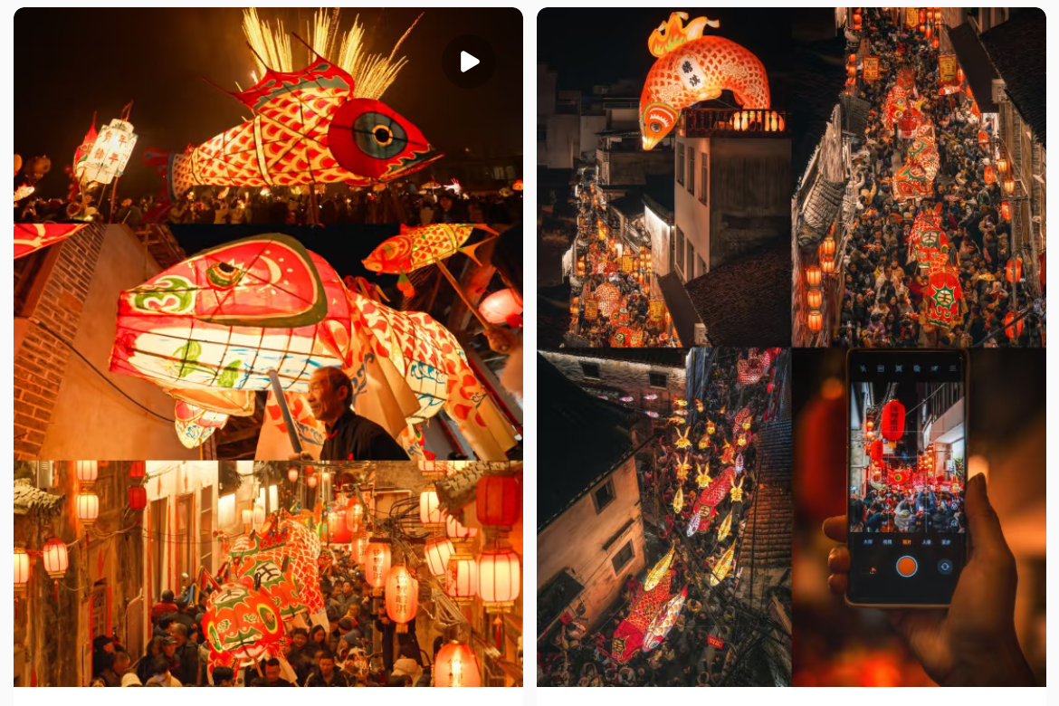 魚燈相關視頻、圖片獲得數(shù)萬點贊。社交媒體截圖